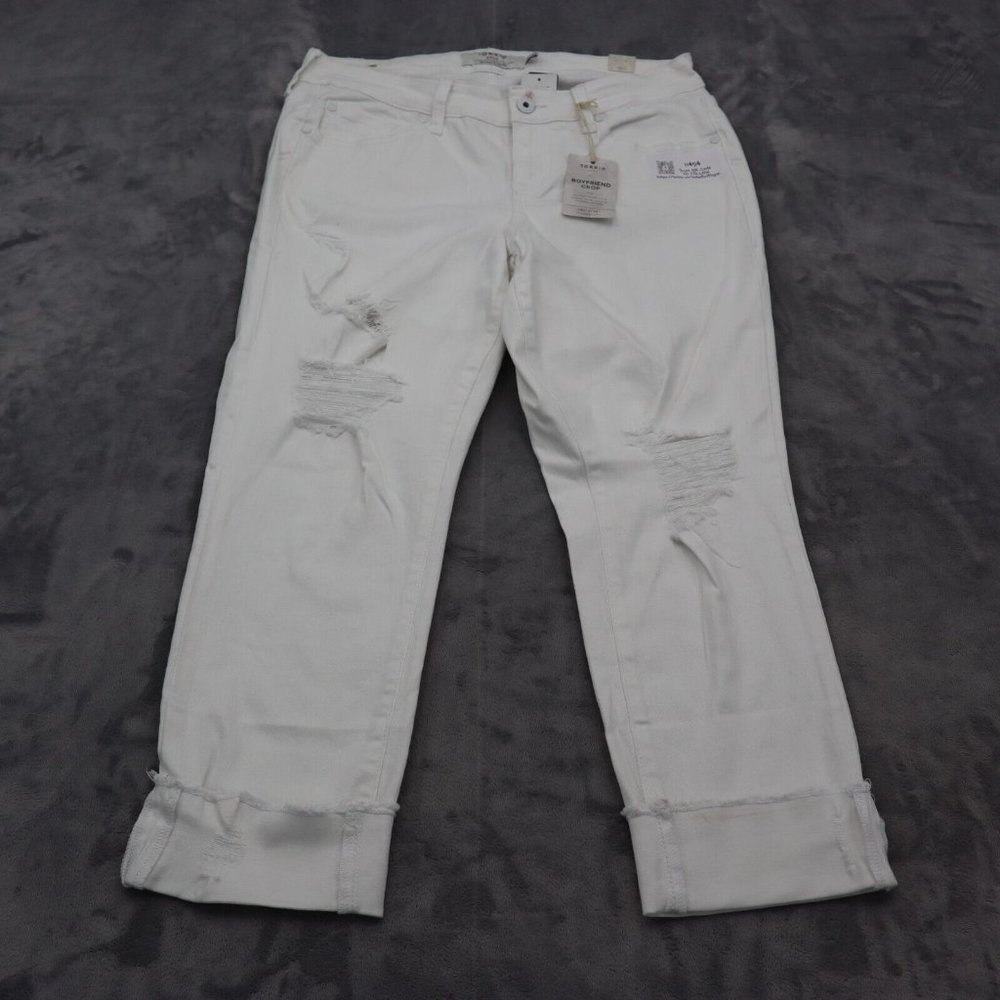 EUC Torrid Pants Womens 12 White Denim Boyfriend Crop Distressed Jeans